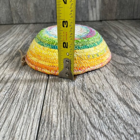 New Handmade Coil Wrapped Basket Sunrise Rainbow Southwestern Multicolor Bowl - Picture 5 of 7